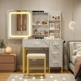 thumbnail image 2 of EastVita White Vanity Desk with Mirror and Lights, Makeup Vanity Desk with Sliding LED Lighted Mirror, Power Outlet, Makeup Vanity Set with 4 Drawers, 2 of 7