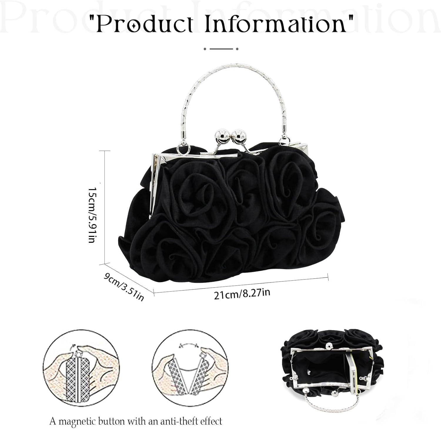 Women Evening Clutch Bag Floral Satin Small Purses with Detachable Strap for Wedding, Party, Prom