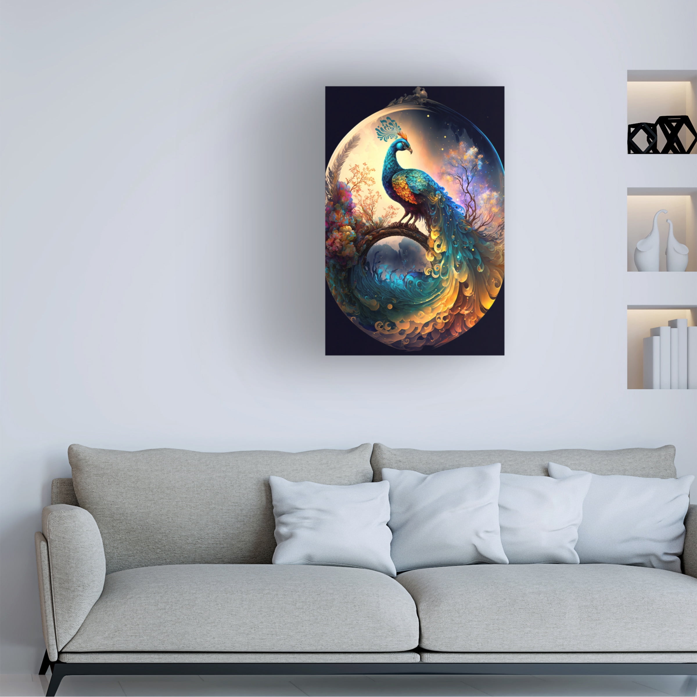 Canvas Wall Art - Ray Heere 'Proud Peacocks 15' Wall Art for Living Room, Bedroom, or Office DÃ©cor by Trademark Fine Art - 30 x 47 Inches