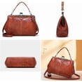 thumbnail image 7 of Kwuty Women Retro Hollow Oil Wax PU Leather Handbag Kiss Lock Crossbody Purse Vintage Messenger Bag Tote, 7 of 7