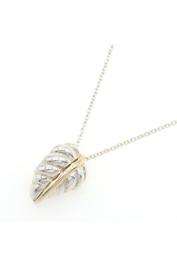 Pre-Owned Tiffany & Co. Leaf Necklace, Sterling Silver 925/750/Yellow Gold Combination, Women's.