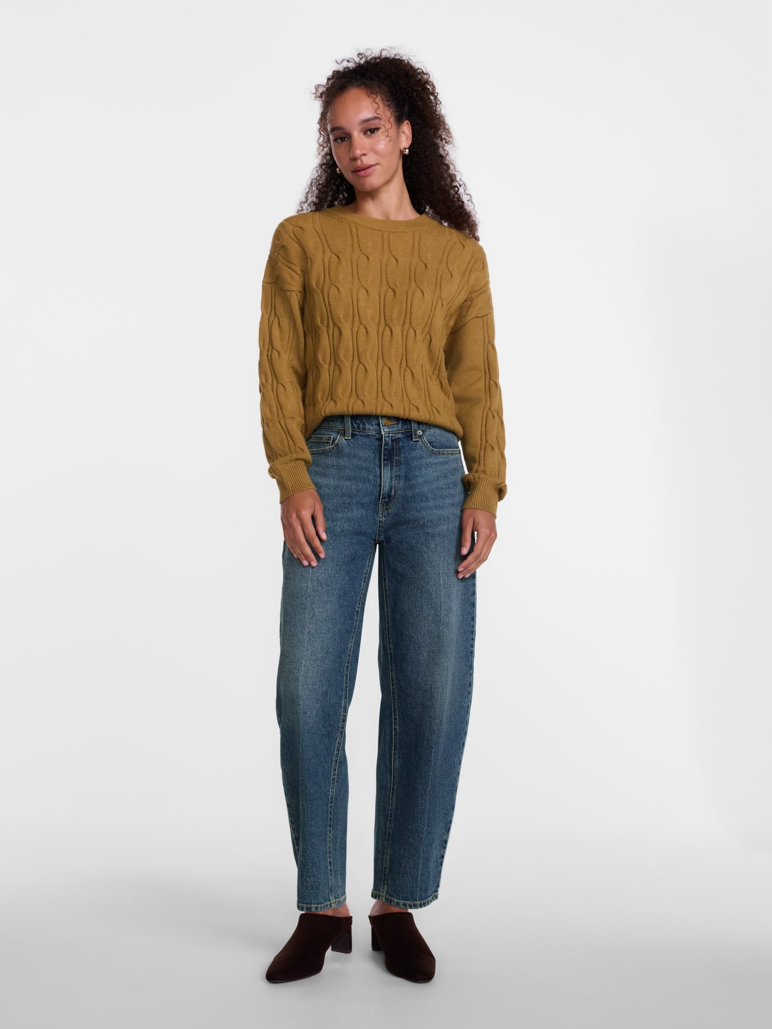 Scenario Women's and Women's Plus High Rise Tapered Barrel Crease Jeans, 27" Inseam, Sizes 0-28W
