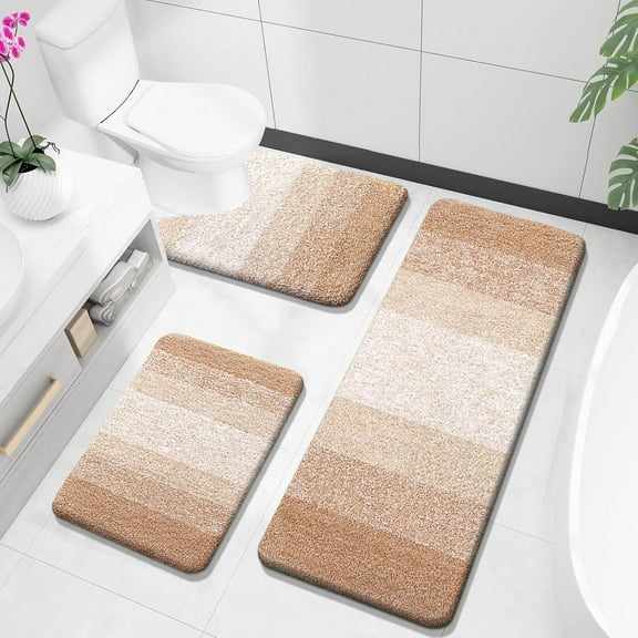 Bathroom Rugs Sets 3 Piece, Soft Absorbent Microfiber Bath Mats and U-Shaped Contour Toilet Rug, Machine Wash Dry, Plush Shaggy Bath Mat Set for Bathroom
