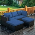 thumbnail image 3 of Patiojoy 5-Piece Outdoor Patio Sectional Rattan Wicker Conversation Sofa Set with Navy Cushions, 3 of 5