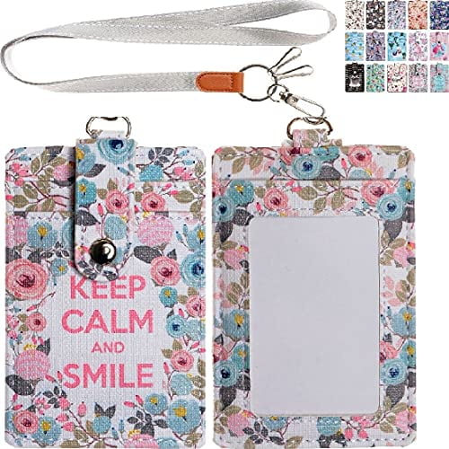 Lanyard Id Badge Holder Case Pu Leather Credit Card Wallet With 1 Id Window 2 Card Slots 2 Key Chains And Detachable Neck Strap For Id Driver Licence Women