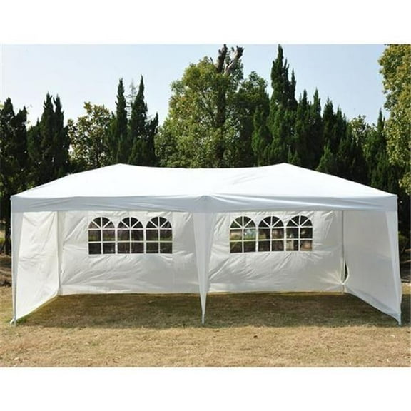 CB16303 Outdoor 10 x 20 ft. Easy Pop Up Canopy Tent White with 4 Removable Side Walls