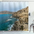 thumbnail image 1 of Cyprus Shower Curtain, Landscape Image of Rocky Coastal Cliff Near Mediterranean Sea and Cloudy Sky, Fabric Bathroom Set with Hooks, 69W X 84L Inches Extra Long, Multicolor, by Ambesonne, 1 of 3