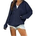 thumbnail image 2 of Usmixi 2023 Winter Womens Sweater Coat Sweatshirt Coat for Women Casual Solid Loose Drawstring Hooded Outwear Open Front Zip Fall Lightweight Soft Knit Sweater Jacket with Pocket Up to 65% off, 2 of 5