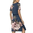 thumbnail image 4 of Robe à Manches Courtes pour Femmes, Décontractée, Col Ras du Cou, Bretelles, Manches Courtes, Imprimé Floral, Robe Ample avec Poche, 4 of 7