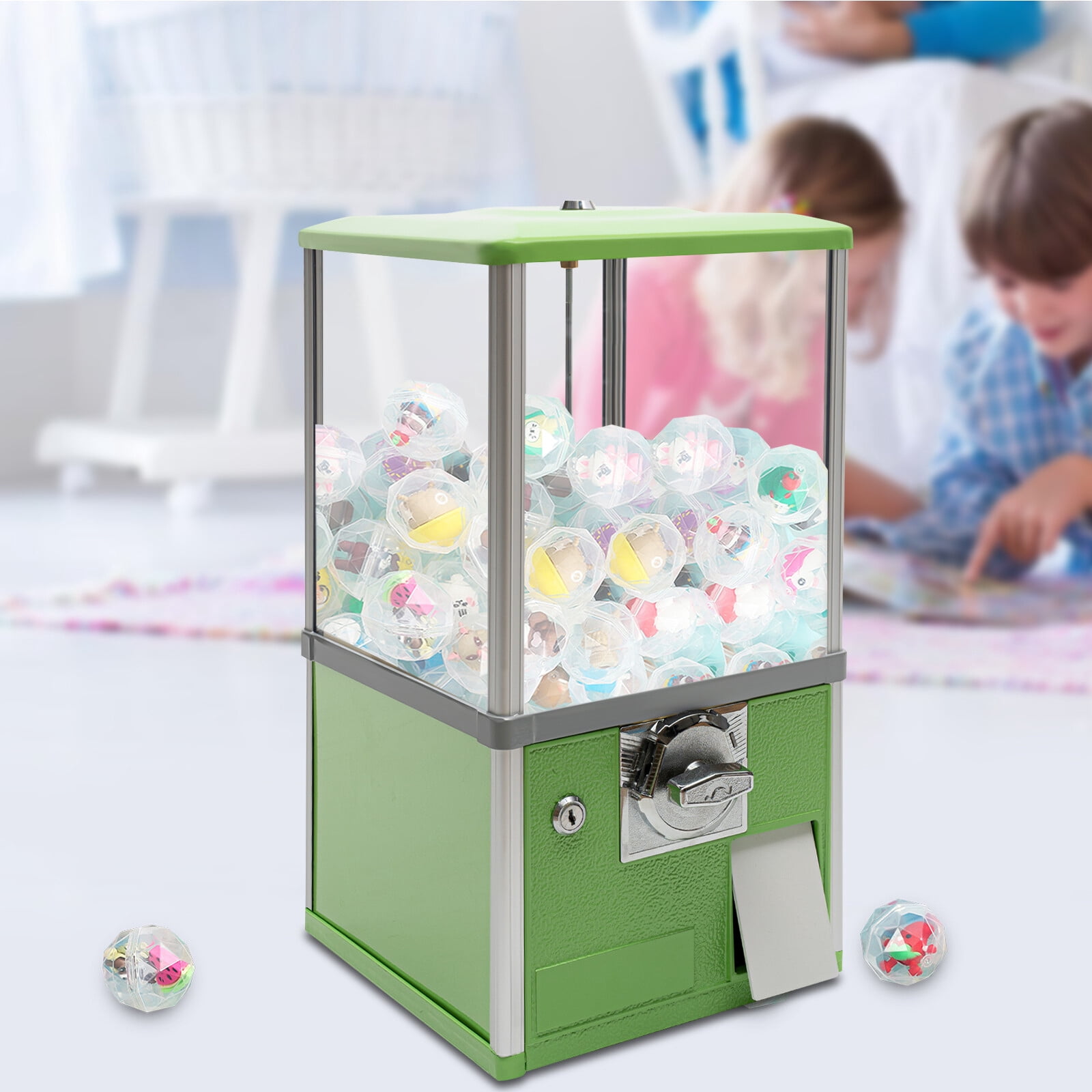 25-cent Vending Machines, Green, Big Capsule Vending Machine, Gumball Machine for Kids, Commercial