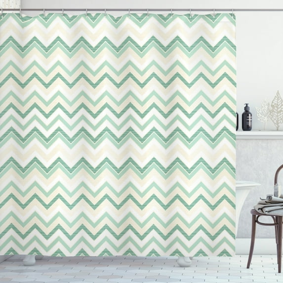 Ambesonne Aqua Shower Curtain, Blurry Abstract Zig Zag, 69"Wx70"L, Petrol Blue Turquoise