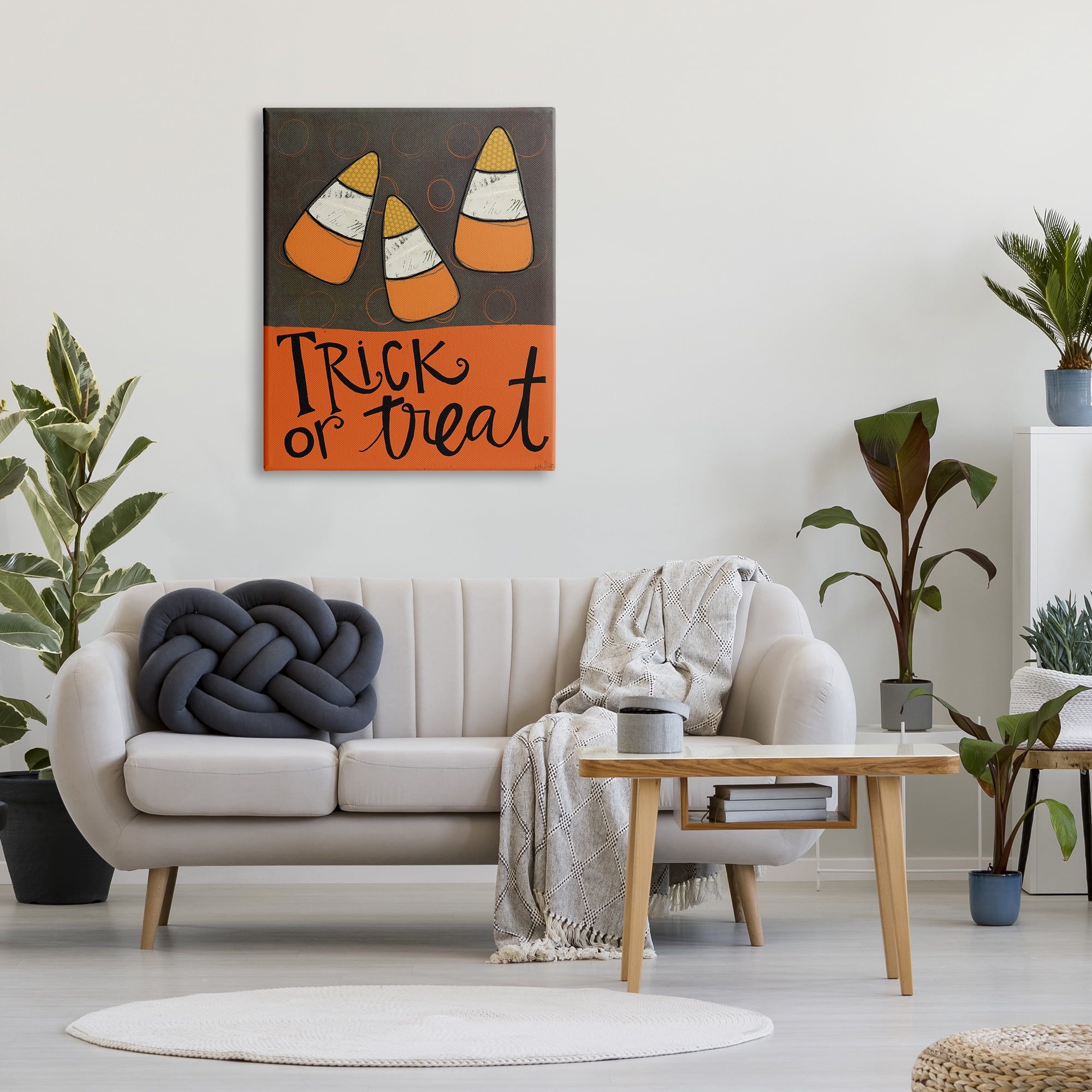 Stupell Industries Trick or Treat Halloween Greeting Patterned Candy Corn, 30 x 40, Designed by Katie Doucette