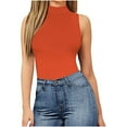 thumbnail image 5 of QUYUON Womens Bodysuit Tops Women's Mock Turtle Neck Sleeveless Tank Tops Bodysuit Leotard Clothing Ladies Body Suits Thong Jumpsuit Fashion Rompers T Shirt Bodysuit Jumpsuit , Style 785 Orange M, 5 of 6