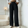 thumbnail image 2 of OSOLU Solid Color Women Cozy Straight Leg Pants With Side Button Design Elastic Waist For Comfortable Daily Wear Trousers Everyday Comfort Versatile Bottoms, 2 of 6
