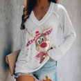 thumbnail image 2 of Moda mujer Casual cuello en V Navidad impreso manga larga camiseta blusa Tops Pompotops gfhjh20759, 2 of 4