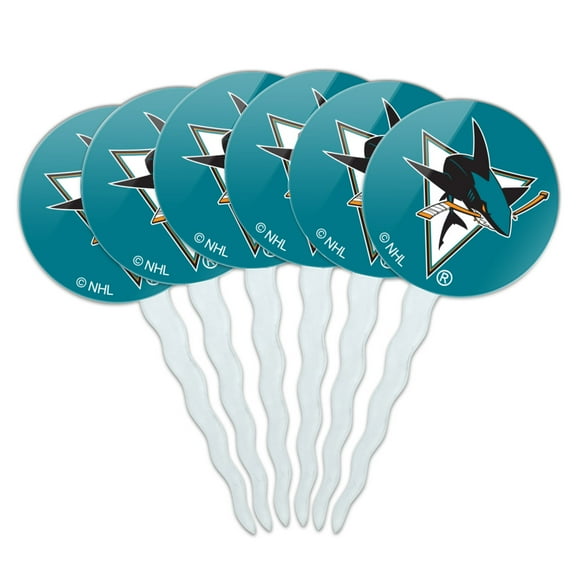 NHL San Jose Sharks Logo Cupcake Picks Toppers Decoration Set of 6