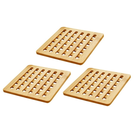 

3pcs 18cm/7in Square Thickened Bamboo Table Mats Heat Resistant Anti-Scale Hollow Wooden Table Placemat Non-Slip Pad for Pots Dishes Bowls