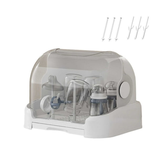 2025 Large Baby Bottle Organizer with Cover & Removable Drain Tray, Dustproof Portable Baby Bottle Drying Rack Reusable Bottle Rack Holder Storage