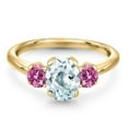 thumbnail image 3 of Gem Stone King 18K Yellow Gold Plated Silver Ring Aquamarine and Pink Moissanite (1.66 Cttw), 3 of 6