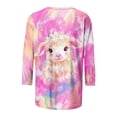 thumbnail image 4 of Hauts de Printemps pour Femmes Femmes Loisirs Imprimé Col Rond Manche Trois Quarts T-shirt Manche 3/4 Haut Ample Blouse Décontractée, 4 of 5