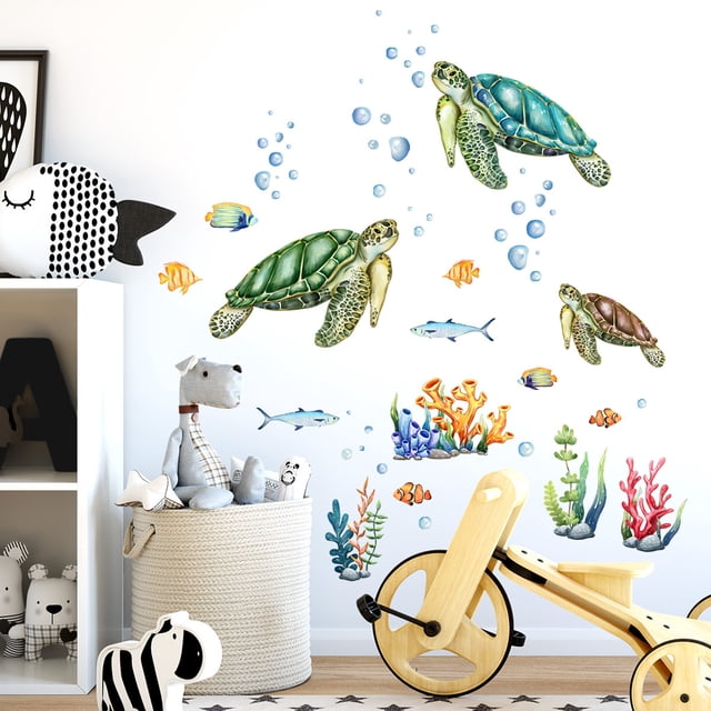 Calcomanías de pared de tortuga bajo el mar, pegatina de pared, decoración de pared de Coral, dormitorio, baño, guardería de bebé Excelente Rendimiento