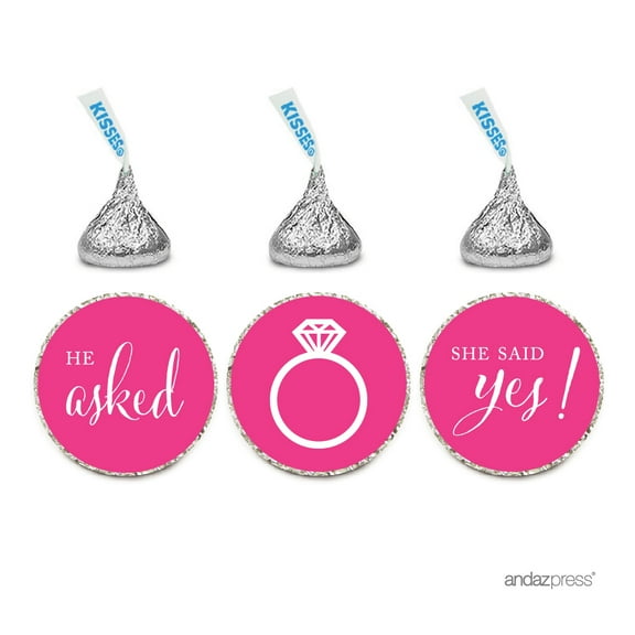 Fuchsia He Asked She Said Yes! Hershey´s Kisses Stickers, 216-Pack