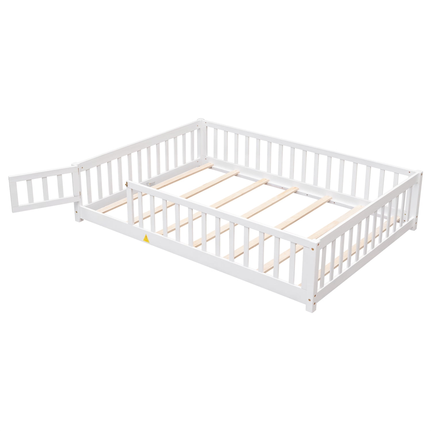 ARCTICSCORPION Kids Full Size Modern Pinewood Floor Bed, White / Gray