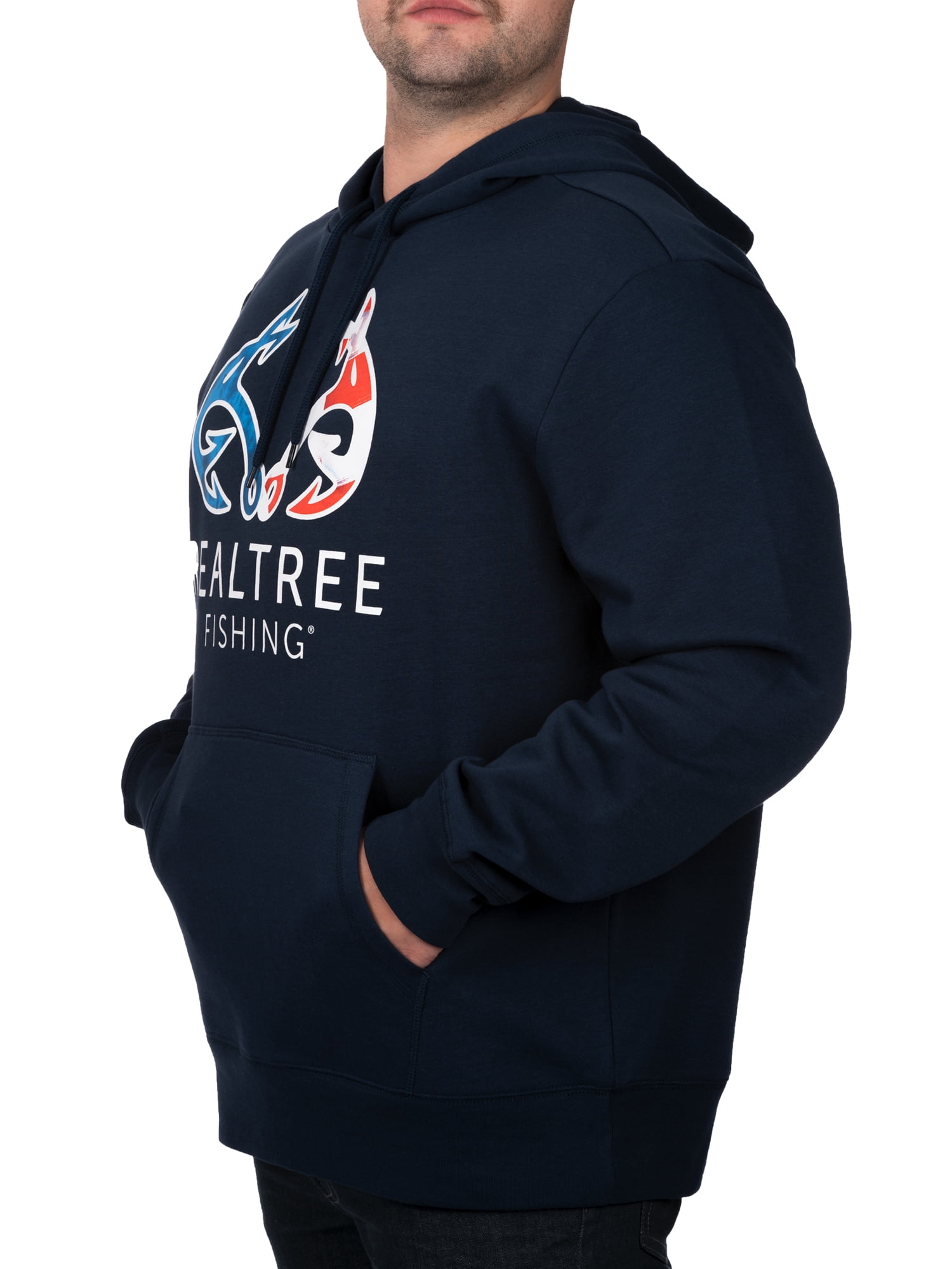 Realtree Antler Logo Flag Fish Navy Men Graphic Hoodie, 2XL