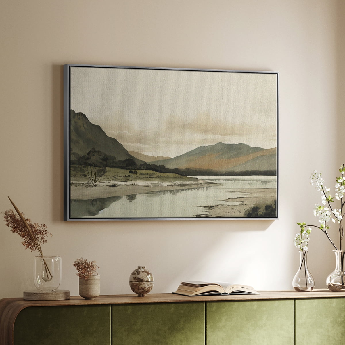Vintage Landscape-XX By Wexford Home Framed in Silver Wood Gallery Wrapped Canvas 25 in. x 37 in.