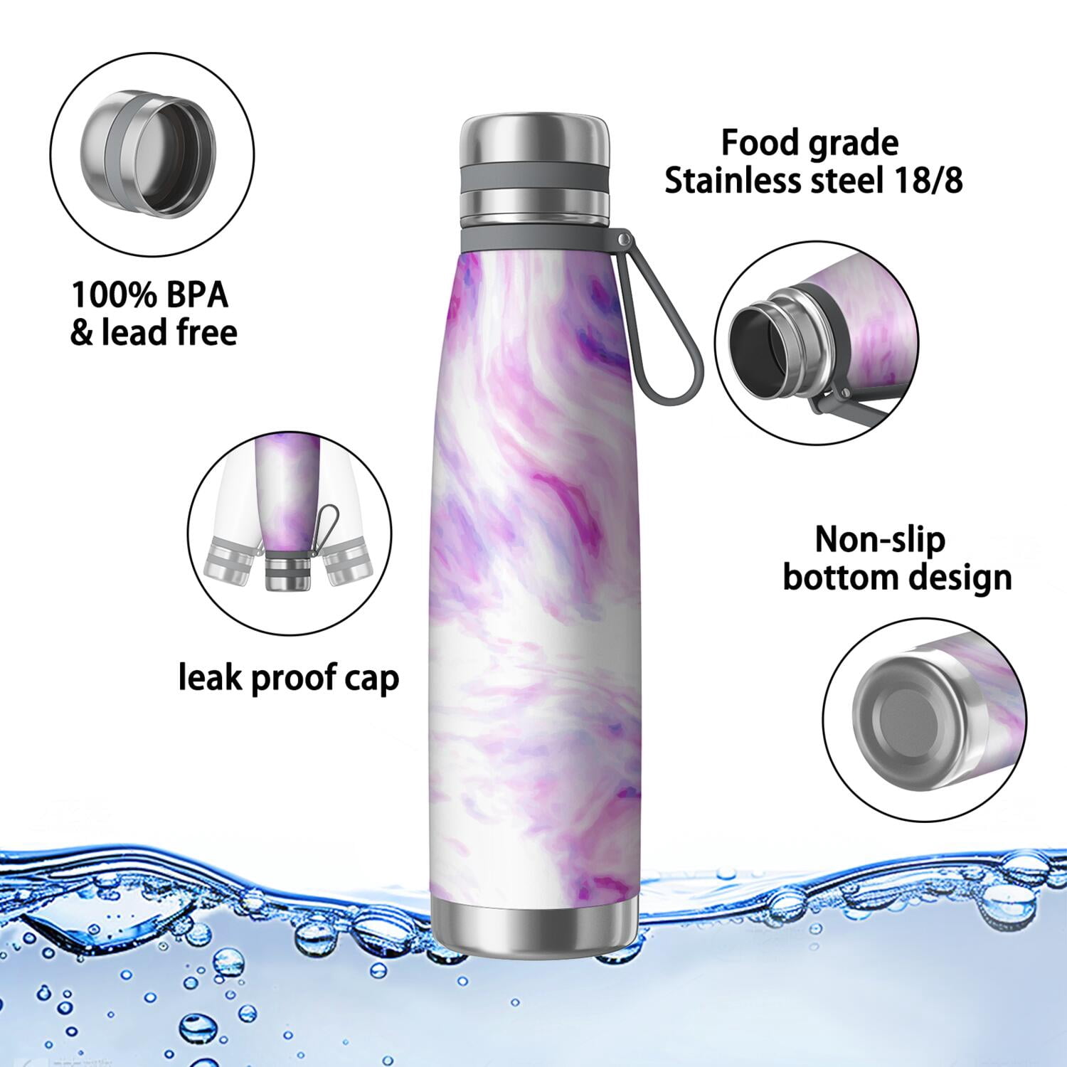 29oz Insulated Water Bottle with Tea Infuser, Stainless Steel Travel Mug, Liquid & Marble Print