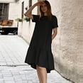 thumbnail image 6 of Women's 2026 Fit And Flare Dress Women's Summer Solid Color Round Neck Short Sleeve Ruffle Midi Dress Black L, 6 of 6