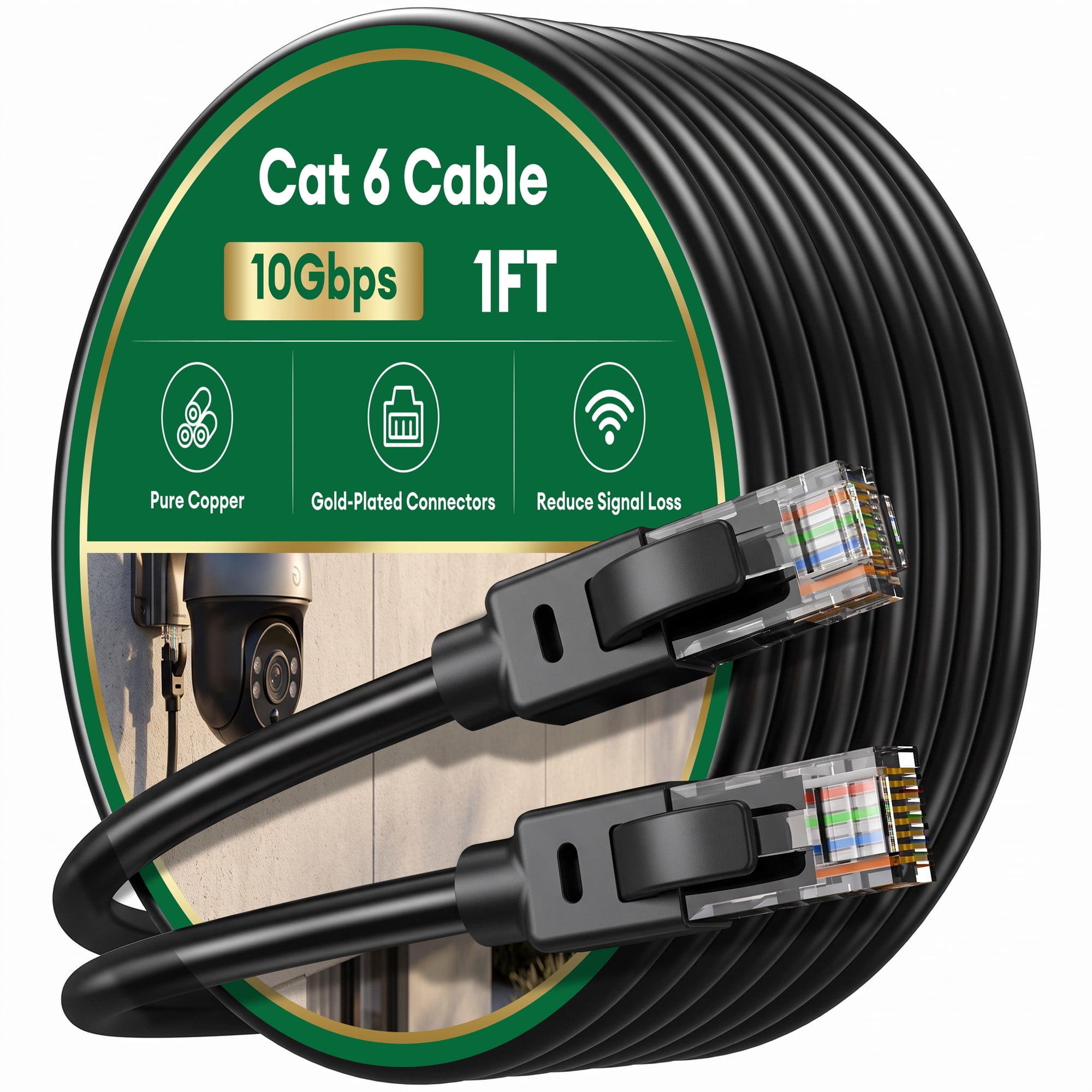 Cat 6 Ethernet Cable 1 ft, High Speed 1Gbps Internet Network Cable, Cat6 Ethernet Patch Cable Long, Computer LAN Cable with Free Clips & Straps for Router, Modem, PS4/5,Fast Gaming