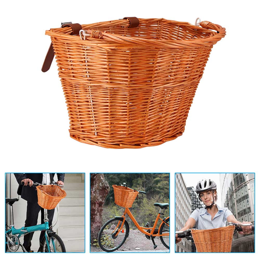 M Picnic Bicycle Handlebar Storage Basket with Leather Straps AOZBZ Wicker D-Shaped Bicycle Basket Hand-Woven Bike Front Basket for Shopping