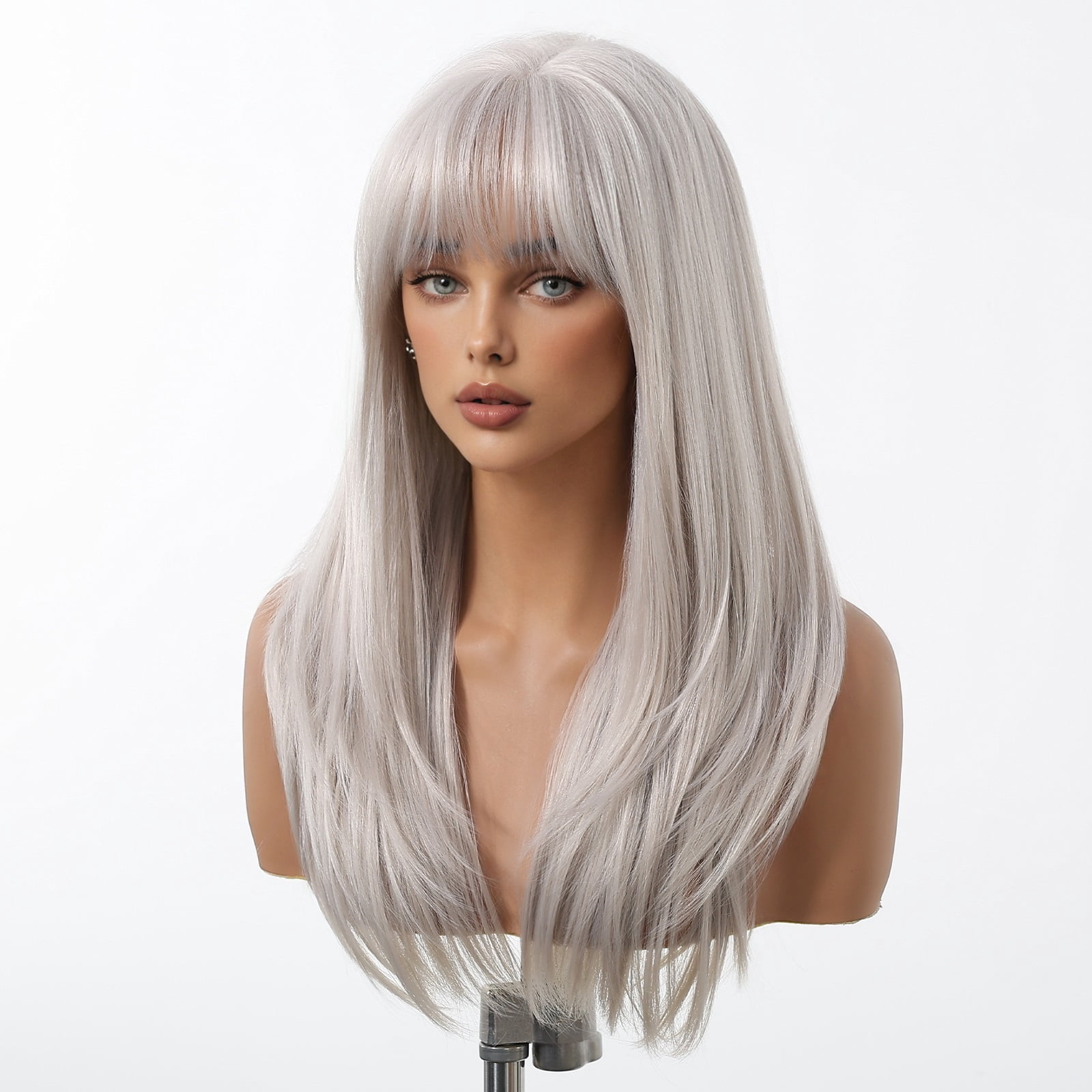 Long Straight Colorful Synthetic Hair Wig with Bang Grey Party Wig Fake Hair Heat Resistant Fiber