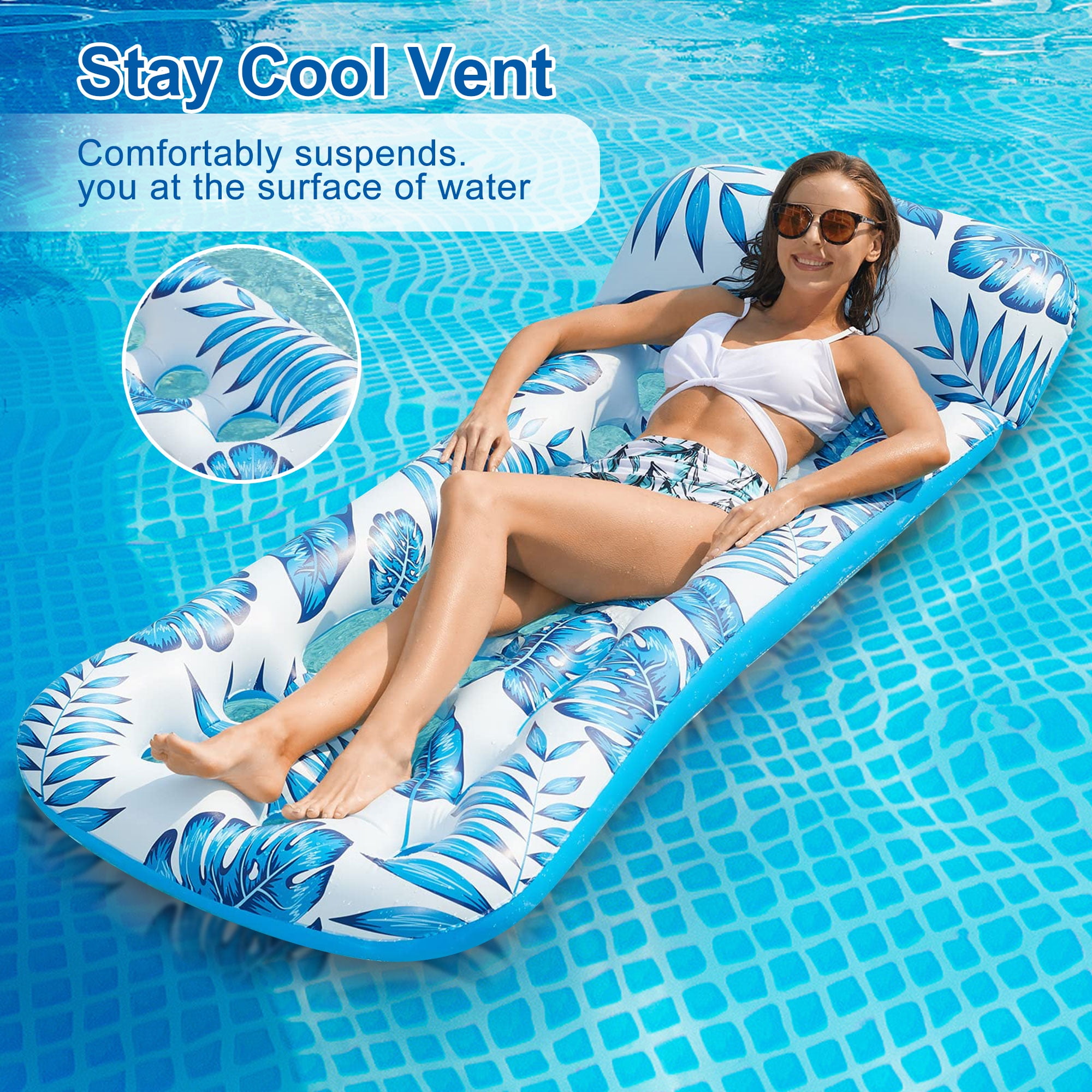 Inflatable Pool Float Lounge, 2Pack Pool Floaties Rafts for Adults Floating Pool Lounger Sun Tanning Floats Cool Water Floaty for Swimming Pool Lake Float Beach Pool Party Toys