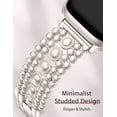 thumbnail image 4 of Wearlizer Stainless Steel Band Compatible with Apple Watch Band for Women 38/40/41/42/44/45/46/49mm, Studded Link Bracelet Strap, Dressy Metal Band for Series 11/10/9/8/7/6/5/4/SE/Ultra, 4 of 7