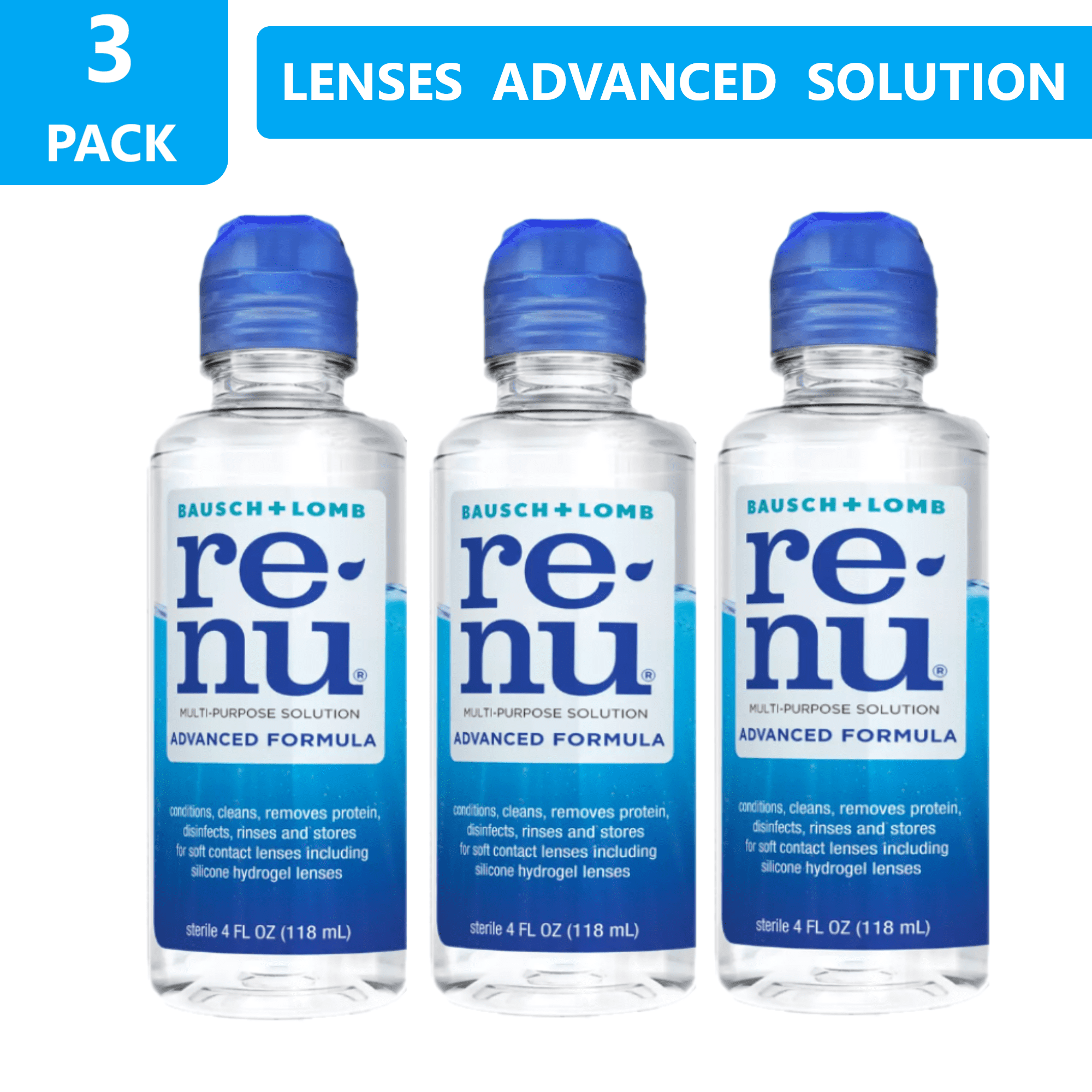 Renu (3 PACK) Contact Lens Solution Advanced Formula Triple ...