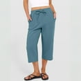 thumbnail image 7 of Petite Capris for Women with Pockets Summer Casual Loose Drawstring Elastic High Waist Straight 2026 Lounge Beach Cropped Trousers Blue L, 7 of 7