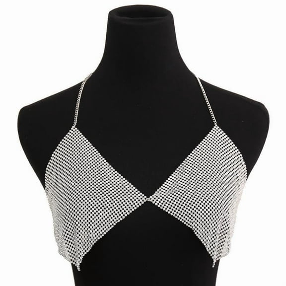 Sexy Crop Top Crystal Beaded Low Cut Suspender Bra Fashion Camisole Tanks Women's Sparkly Vest Body Chest chain Y2K Chic Metal Sequin Halter Top Adjustable Shiny Bikini Party Beach femme Accessory
