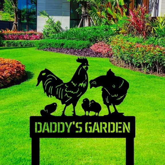 Handmadetneonsign Custom Outdoor Chicken Metal Sign With Stakes, Outdoor Chicken Metal Name