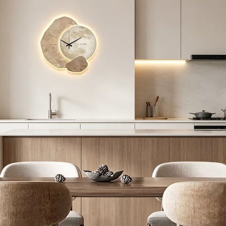 Latrodar Modern Wall Clock Fashion Quartz Silent Non Ticking Hanging Decorative Clock with LED Light Analog Digital Display for Living Room Dining Bedroom Office Easy Install Gift