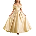 thumbnail image 2 of Girls Off Shoulder Big Bow Maxi Formal Dress A Line Satin Long Gown Kids Wedding Birthday Party Dress Beige 13--14 Years, 2 of 7
