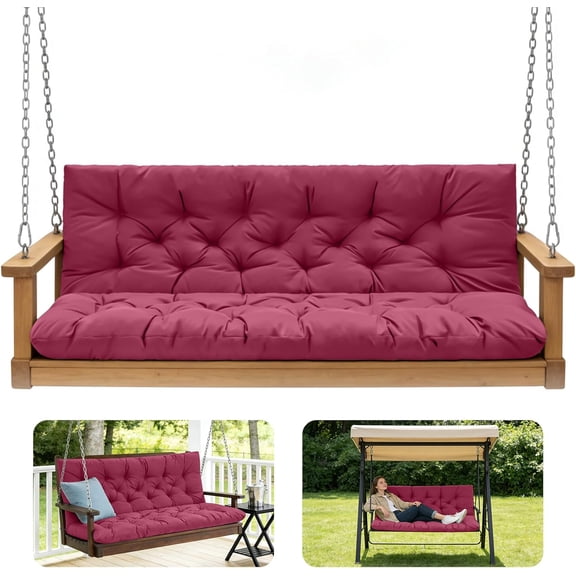 Porch Swing Cushions,Outdoor Cushions 3 Seater Replacement with Backrest, Waterproof Thickened Bench Cushion with Ties for Porch, Patio,Outdoor, Backyard and Garden (Wine Red 40 * 40 in)