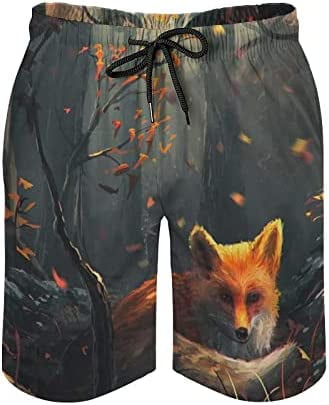 Men s Nature Cute Fox Swim Trunks Quick Dry Beach Pants Board Shorts Bathing Suits with Mesh Lining and Pockets S 3XL