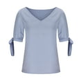 thumbnail image 5 of Lolmot Shirts for Women Dressy Casual Summer Fashion Cold Shoulder Cutout Sleeve Solid V-Neck Short Sleeve Loose Fit T-Shirt Tops, 5 of 5