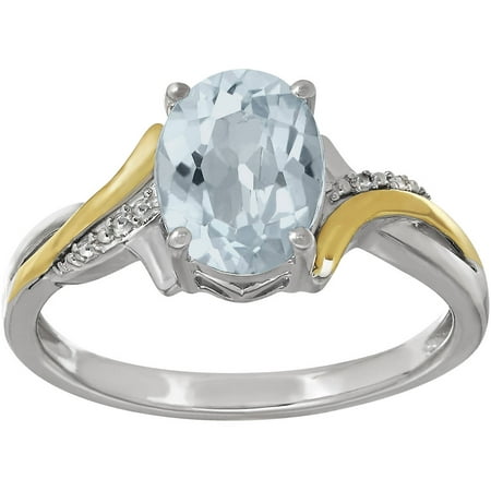 Duet Aquamarine Sterling Silver with 10kt Yellow Gold Oval-Cut Ring, Size 7