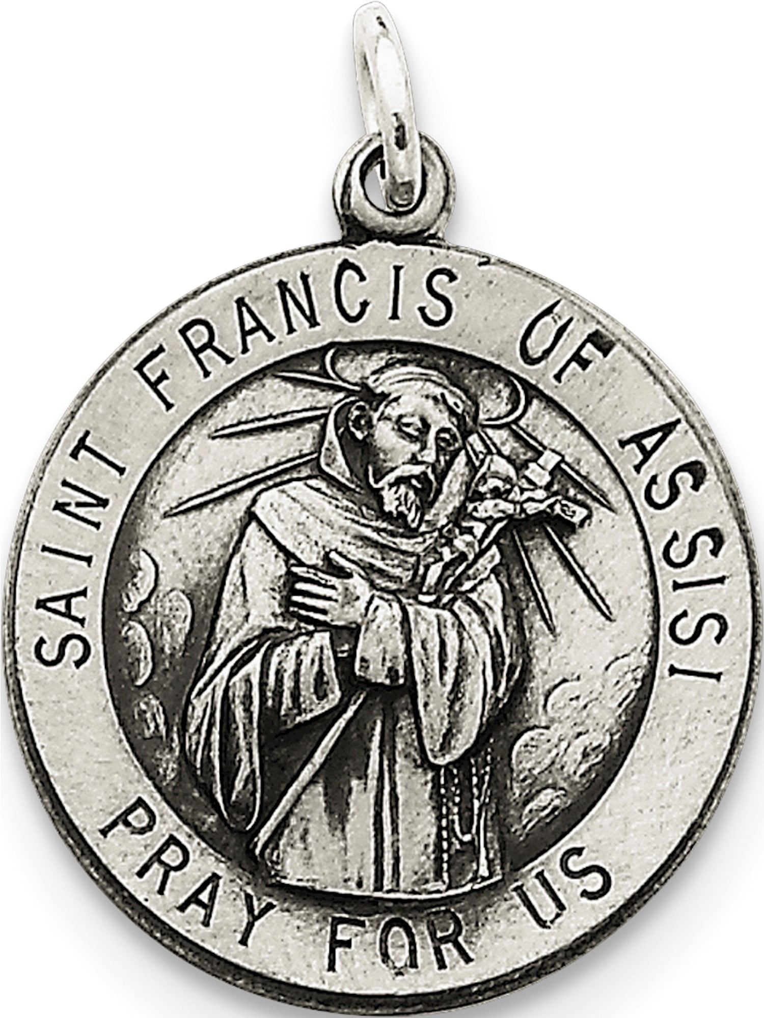 Sterling Silver Antiqued Saint Francis of Assisi Medal
