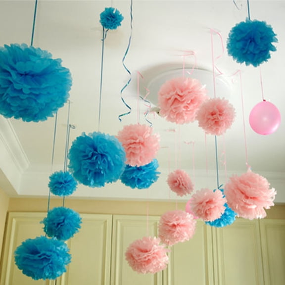 KONTONTY 10-Pack Assorted Color Tissue Paper Pom Poms, Round Handmade Craft for Party Decorations and Craft Projects