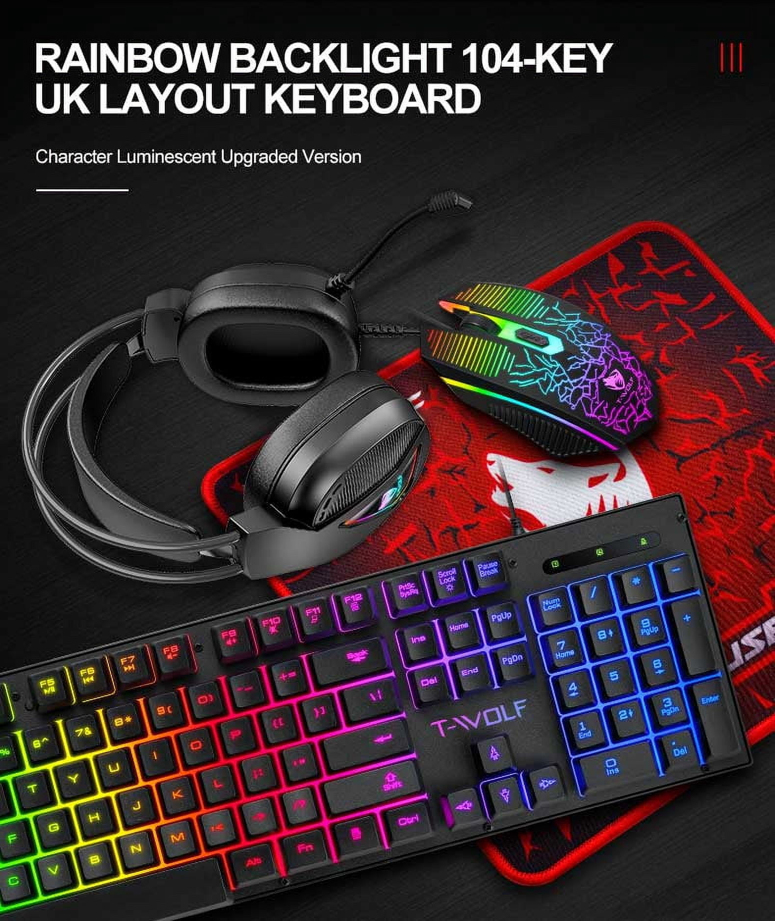 USB Wired Gaming Keyboard and Mouse and Headset Combo LED RGB Backlit 104 Keys Mechanical Feel for Laptop Computer Gamer Bundle