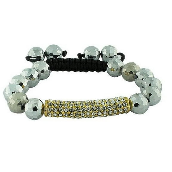 White CZ Gold-Tone Chrome Beaded Adjustable Macrame Bracelet